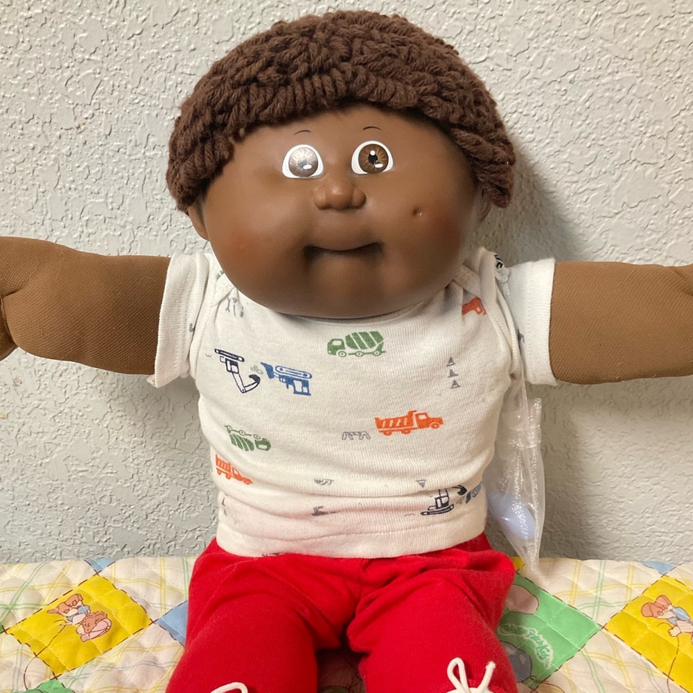 RARE VTG Cabbage Patch Kid AA Boy Brown Hair Brown Eyes P&L Head Mold #8 1986